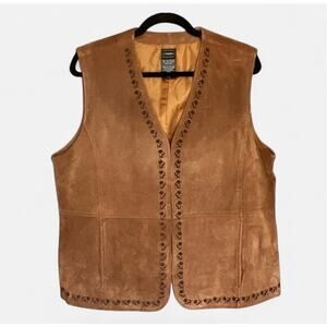 Outbrook Leather Suede Vest Womens XL Brown Embroidered Western Cowgirl Hippie